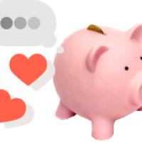 Piggy bank with hearts and a speech bubble